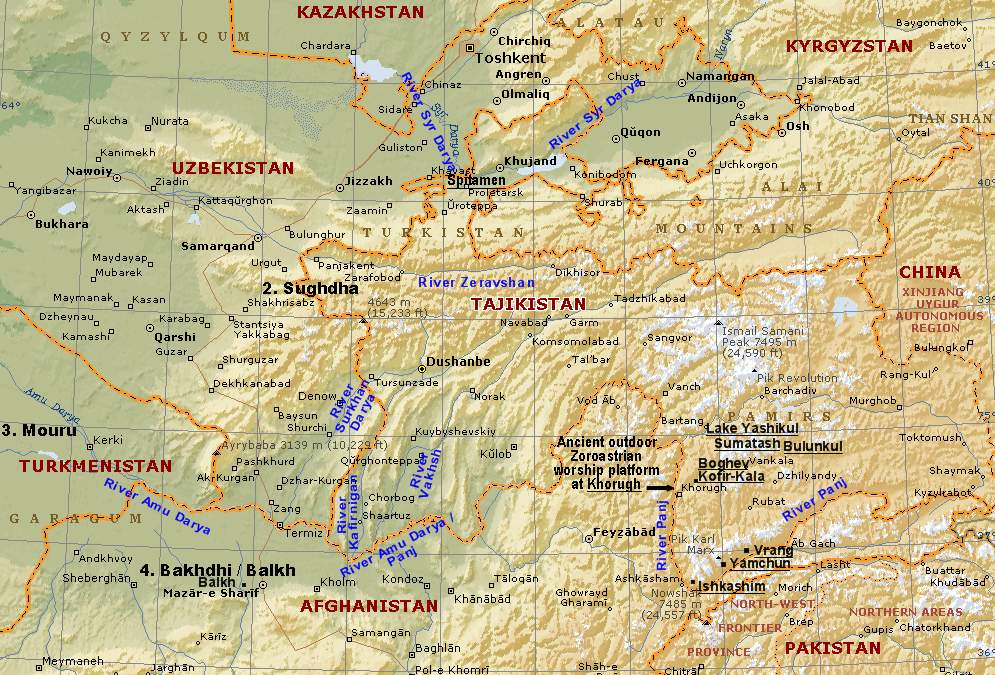 Central Asia with first Vendidad lands and Airyana Vaeja /Aryan homeland Location