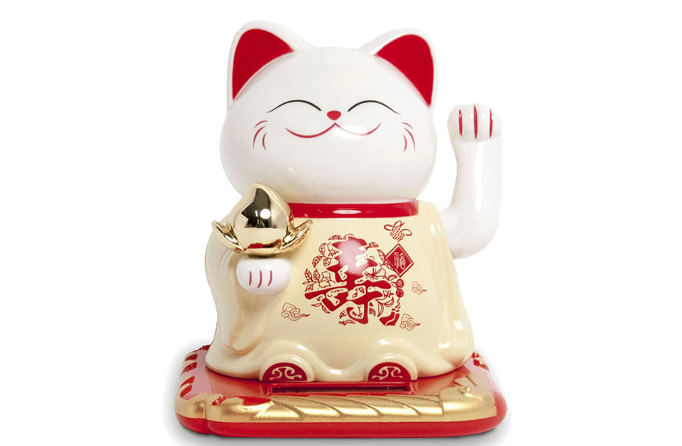 Shohuku Lucky Cat geel solar (10cm)