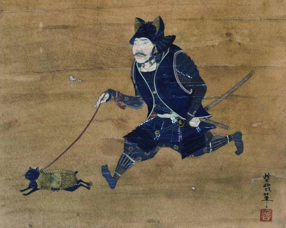 What's the story behind the samurai walking a cat, anyway ...