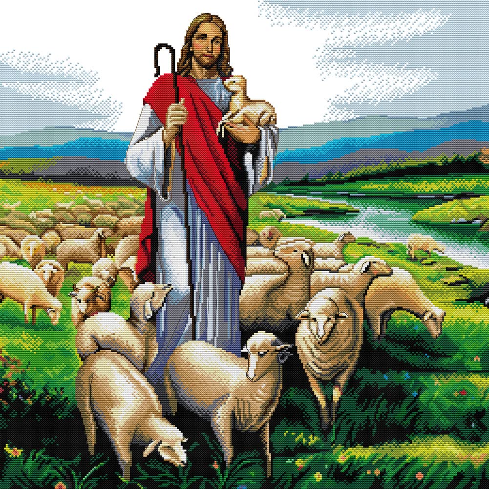 Awesocrafts Cross Stitch Stamped Kits Jesus Shepherd Easy Patterns Cross  Stitching Embroidery Needlework Kit Supplies 14CT 2 Strands (Jesus) : ...