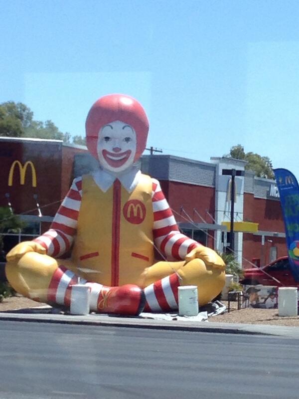 Ronald McDonald lotus flower yoga pose. #McDonalds #RonaldMcDonald #yoga  #lotusflowerpose #relax