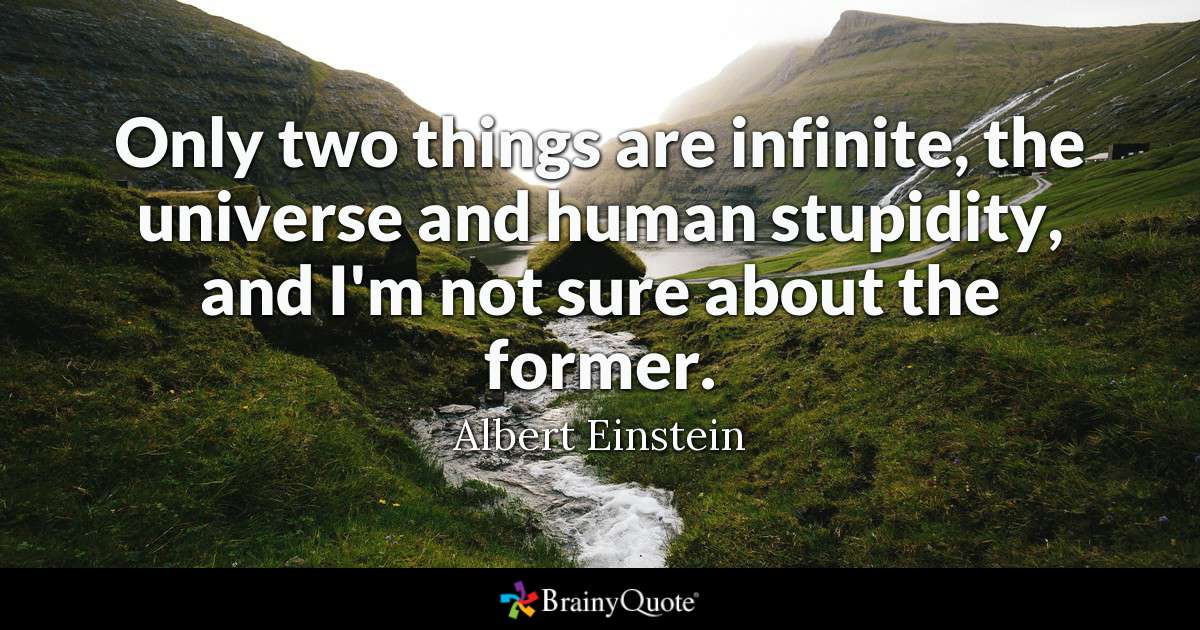 Only two things are infinite, the universe and human stupidity, and I'm not sure about the former. - Albert Einstein