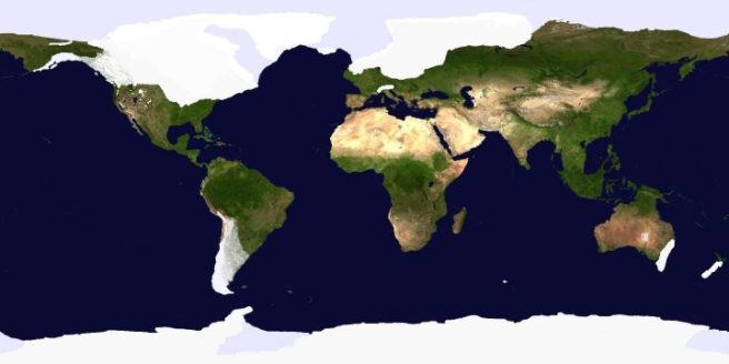 A representation of the earth at the Last Glacial Maximum 21,000 years ago. Those ice sheets took tens of thousands of years to reach their maximum extent.