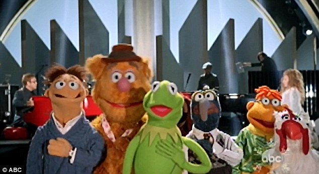 Famous friend: Kermit The Frog and his fellow Muppets joined in the fun