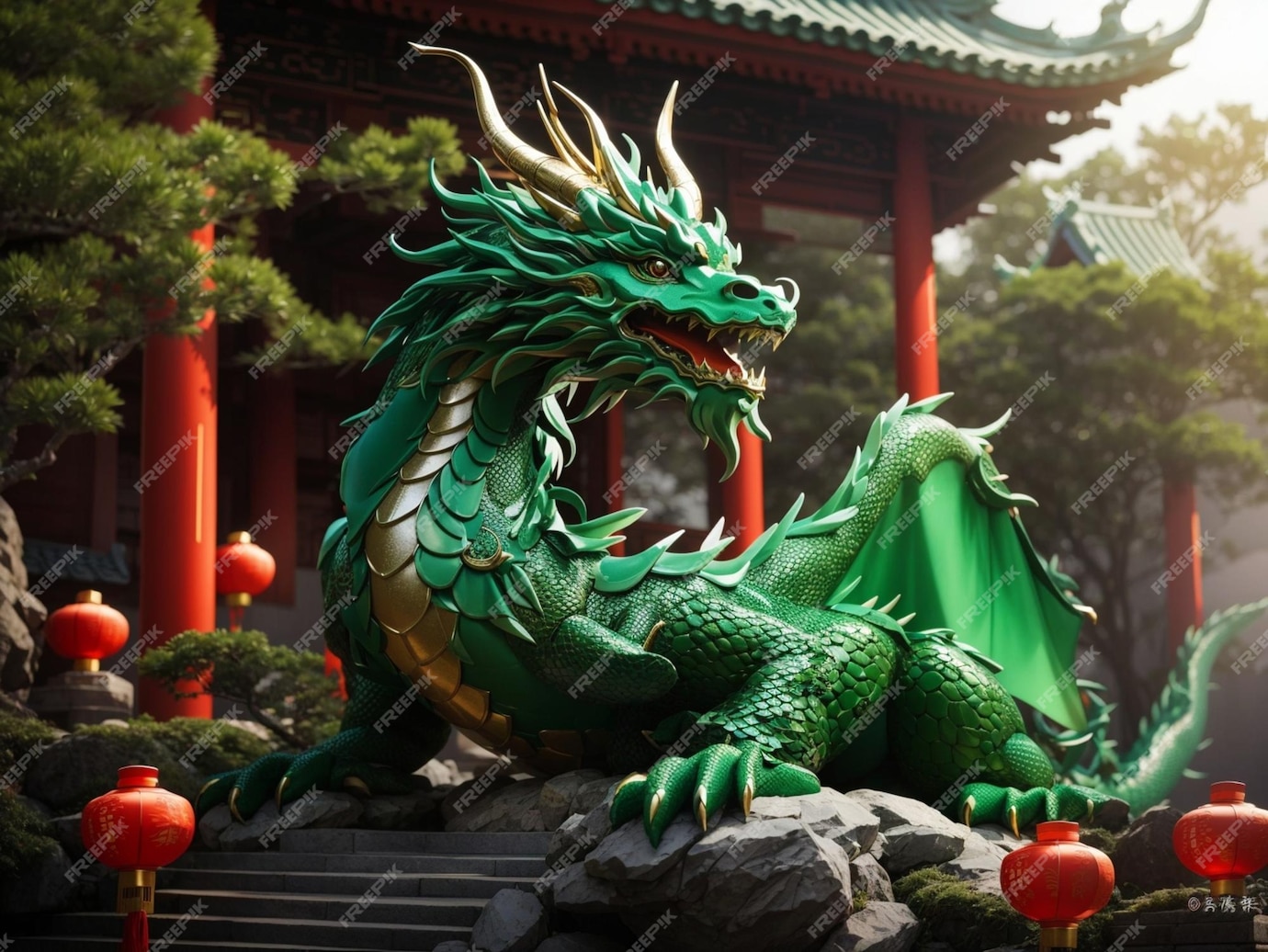 2024-year-green-wood-dragon-with-festive