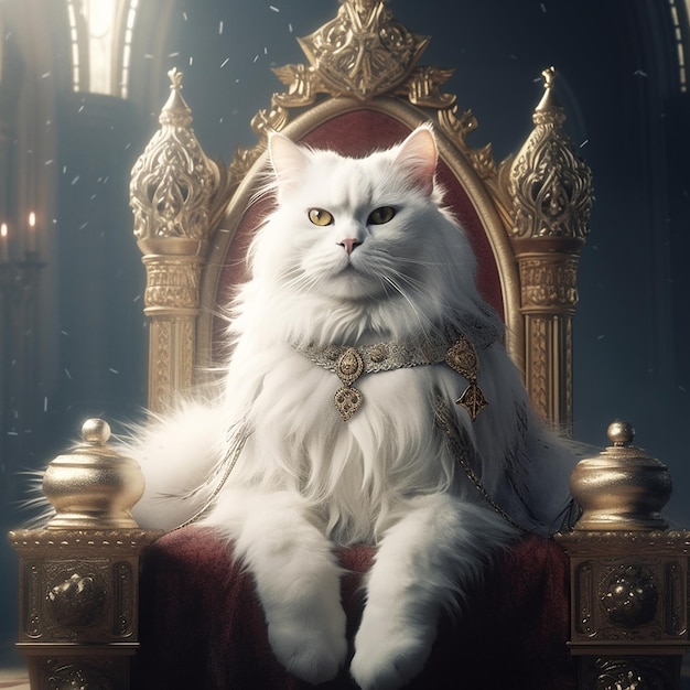 Premium AI Image | Cute white Cat king animal with crown in the ...
