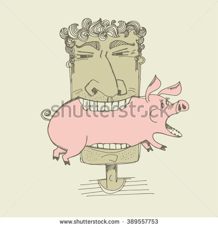 hungry man vector sketch illustration. make a pig of oneself