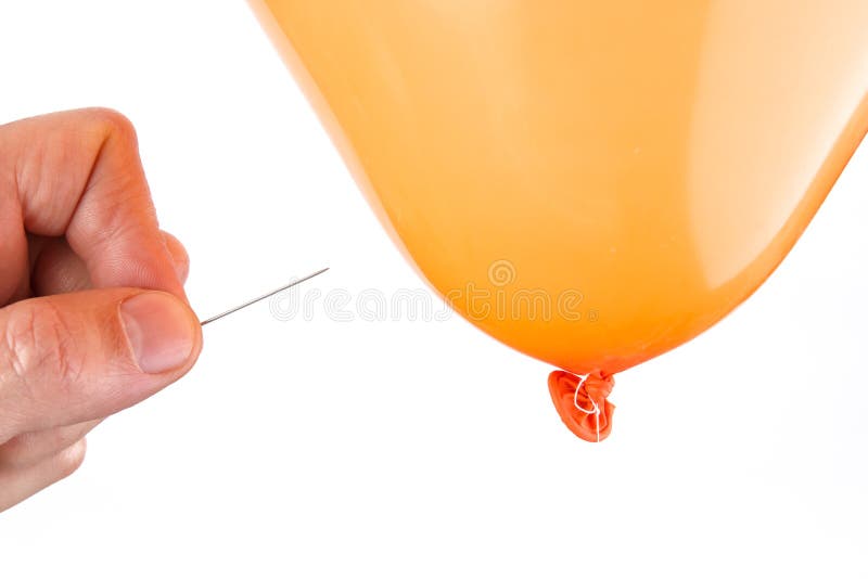 Mens Die Een Ballon Met Een Speld Prikken Stock Afbeelding - Image of speld,  explodeer: 49495463